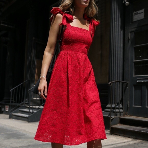 red tie strap dress